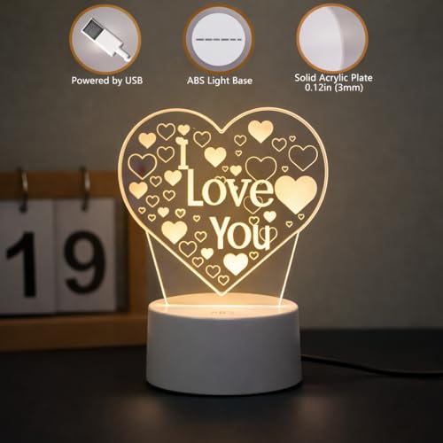 Image of SNAPTRAP Heart-Shaped I Love You LED Night Lamp | Warm White Acrylic Love Light | USB Powered Gift for Couples, Wife, Husband, Girlfriend, Boyfriend | Romantic Lamp for Anniversary & Valentine