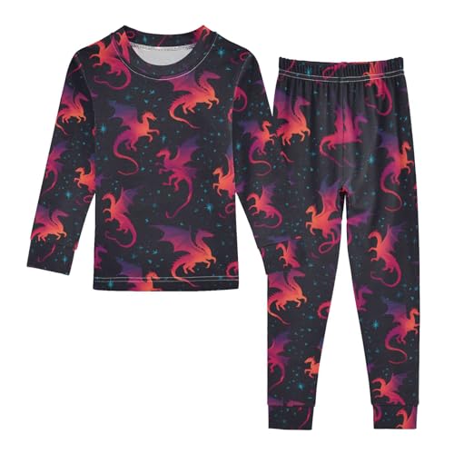ALAZA Gradient Dinosaur Black Pajamas Long Sleeve Sleepwear 2-Piece Pajama Set