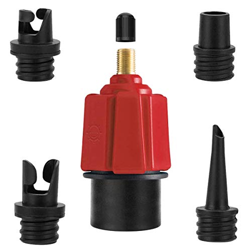 MDCEO Juego Adaptador de Vlvula de Aire Multifuncin, 5 pz Bomba Aire Convertidor Vlvula Adaptador Accesorios con Boquillas para Barco Inflable, Tabla de Remo de Pie, Cama Inflable