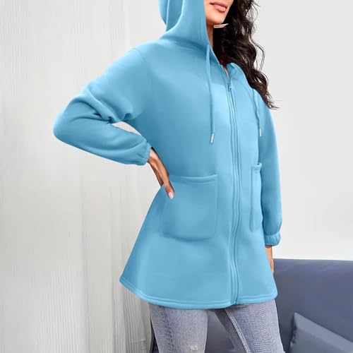 XINGJIAARTS Long Sweatshirts For Women Trendy Oversized Zip Up Hoodies Long Sleeve Fall Hooded Jacket Clothing With Pockets - image 3