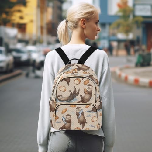 Sac à dos Poisson Pain Loutre matelassé beige à multiples fermetures