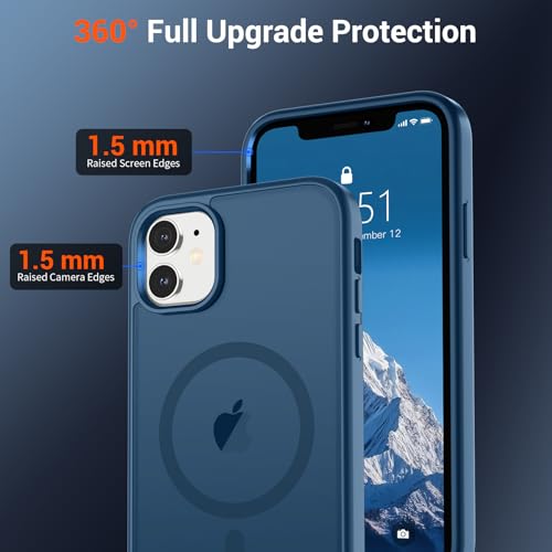Image of SUPFINE Magnetic for iPhone 12 Mini Case & iPhone 13 Mini Case (Compatible with MagSafe) (Military Grade Drop Protection) Slim Translucent Matte Shockproof Phone Cover,Deep Blue