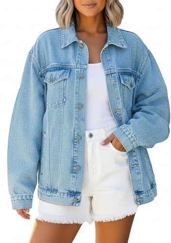 JMOJO Oversized Denim Jacket Women - Trendy Drop Shoulder Jean