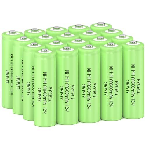 PKCELL Pilas AA recargables NIMH 1,2 V 600 mAh para lámparas solares, juguetes, 20 unidades