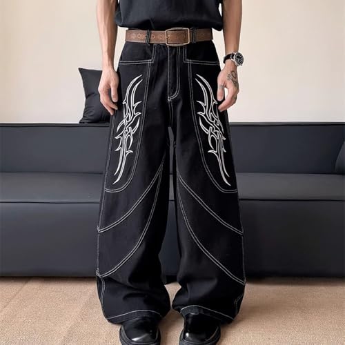 Unisex Plus Size Baggy Wide Leg Jeans Relaxed Fit Straight Cargo Trousers Flare Floor Length Embroidery Pants2