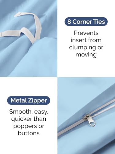 Image of Duvet Cover Queen Size - Soft 3 Piece with Zipper Closure - Sky Blue