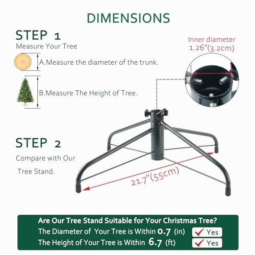 ELFJOY Christmas Tree Stand 21.6\" Iron Metal Tree Base for Artificial Trees with Rubber Pad Thumb Screw (Green)