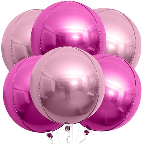 Image of KatchOn, Pink Balloons - 22 Inch, Pack of 6 | Rose Gold Mylar Balloons for Princess Birthday Party Decorations | Valentines Balloons for Galentines Day Decorations | Baby Shower, Bachelorette Party