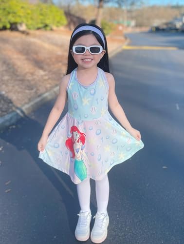 Image of Disney Frozen Elsa Princess Stitch Minnie Girls Tennis Dress Sleeveless Golf Outfit with Shorts Pocket & Headband 2-9 Years
