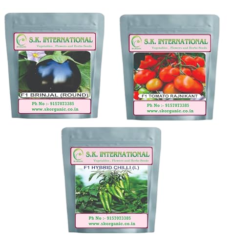 Image of Vegetable Seeds F1 Hybrid for Kitchen Garden, Farmhouse and Farm, Grow Fresh Veggies Daily (Brinjal Round, Tomato Oval and Chilli long)