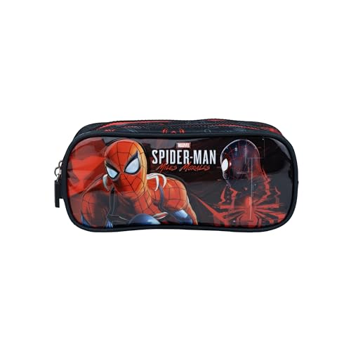 Xeryus Estojo Escolar Duplo Marvel Homem Aranha Miles Morales, 2 Compartimentos, Material Resistente