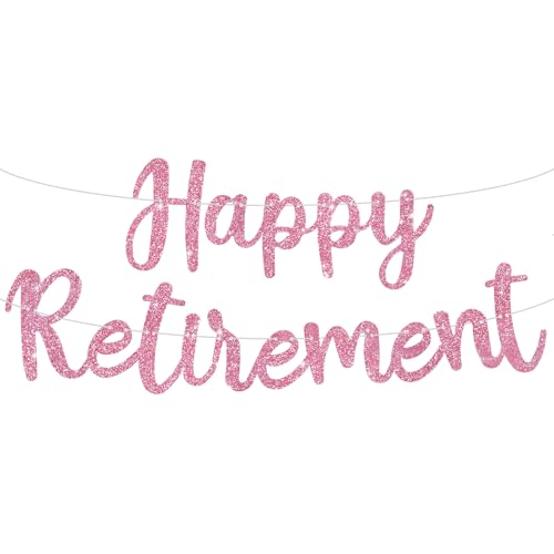Image of BEISHIDA Pre-Strung Glitter Pink Happy Retirement Banner Party Decoration