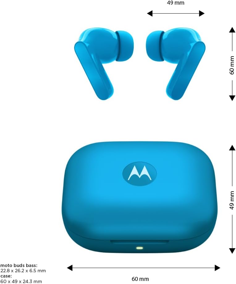 Motorola Moto Buds Bass XT2443-1 Dynamic ANC, Triple Microphone Array, Bluetooth 5.3, IP54 Water & Dust Resistant, Dolby Atmos Audio - (Blue Jewel)