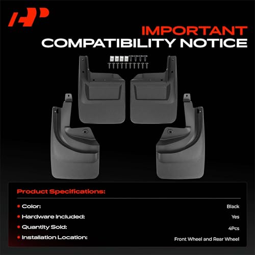 Image of A-Premium Mud Flaps Compatible with Jeep Wrangler 2023-2025, No Drilling Required Mud Guards with Hardware Accessories, Set of 4 Front and Rear