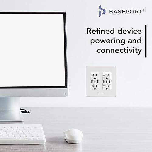 BASEPORT Premium Wall Outlet with USB Ports - 125V 20 Amp Outlet, 5V/6A USB Outlets Receptacles, Dual USB-A, 1 USB-C, Double Gang White Faceplate - Thumbnail 7