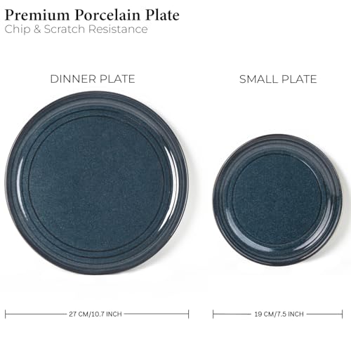 Image of Bodhi House Handcrafted Chip Resistance Porcelain Dinner Set, 12 Pieces Dish Set Serving for 4, Microwave and Dishwasher Safe, Bone-ash Free, Crockery Set for Dining and Gifting, Sapphire Blue