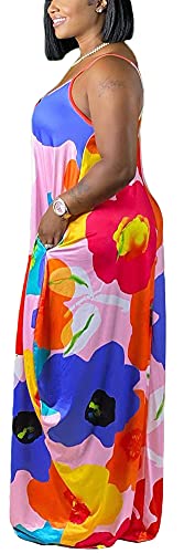 Image of BFFBABY Women's Casual Maxi Dress Sleeveless Tie Dye Spaghetti Strap Summer Plus Size Swing Sundress with Pockets