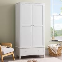 CHRISTOW Double Wardrobe, Clothes Rail & Drawer, Soft-Close Hinges, White