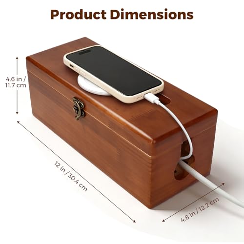 Large Cable Management Box with Clasp, Soild Wood Cord Box with 4 Open Slots, Cable Box to Hide Cords and Power Strip - image 2