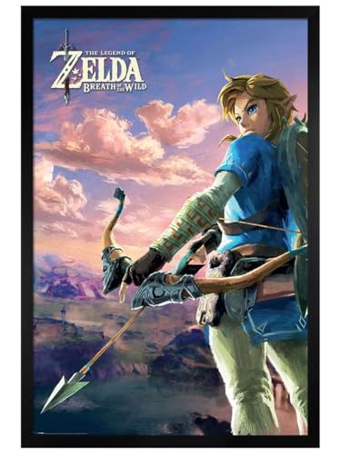 Grindstore Maxi poster encadré en bois noir avec cadre Zelda Breath of the Wild Hyrule - Poster encadré - Décoration murale/art - Idée cadeau pour le...