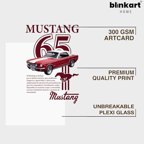 Image of BLINKART Ford Mustang (1965) CarFramed Posters Gift Items Boys Room Wall Decoration Bedroom Office Studio Synthetic Wood Frame & Acrylic Glass Ready to Hang - 12x8 Inch, (A4 Size) - CAR-033