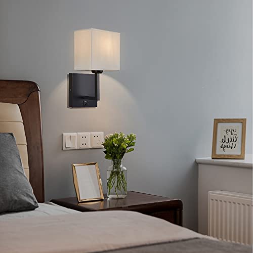 Image of PASSICA DECOR Hardwired Wall Sconces Set of 2 Modern Fabric Wall Mount Light Fixture Indoor Black Wall Sconce with Switch for Bedroom Bedside Living Room Fireplace Farmhouse
