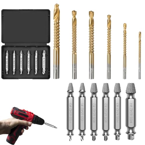 12 PCS Damaged Screw Extractor Set, Easy Out Bolt Extractor Set Rounded Screw Remover for Men, General bit Set Double Ended for Damaged Broken Stripped Screws