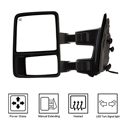 DEDC Left Driver Side Power Heated W/Turn Signal Light Towing Mirrors For 08-15 Ford Super Duty F250 F350 F450 2008 2009 2010 2011 2012 2013 2014 2015