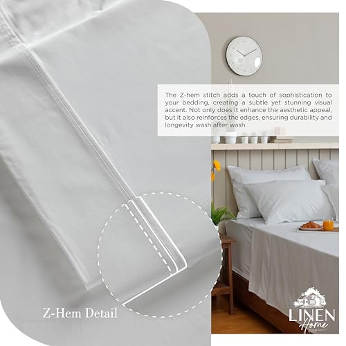 Image of Linen Home 100% Cotton Percale Sheets Twin XL Size, Dove Grey, Deep Pocket, 3 Pieces Set- 1 Flat, 1 Fitted and 1 Pillowcase, Crisp Cool and Long Staple Strong Bed Linen