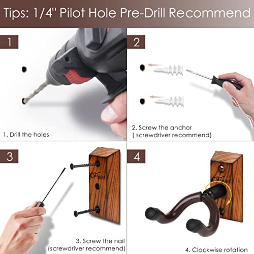 image for SNIGJAT Guitar Wall Hanger, 2 Pack Guitar Wall Mount, Guitar Hanger Wa