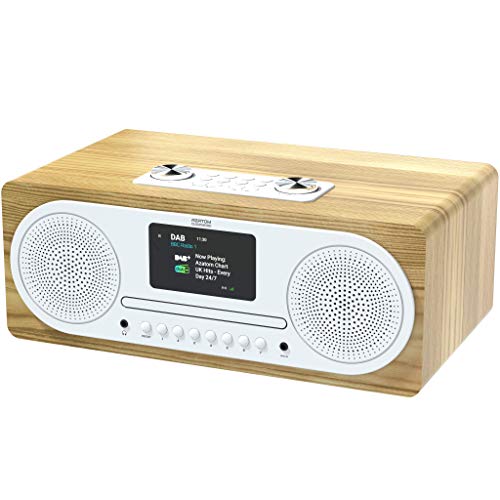 AZATOM Clockwood DAB CD player - FM Radio - Bluetooth - Stereo Speaker System - Clock Radio - USB Charging - Premium Sound (Oak) (Renewed)