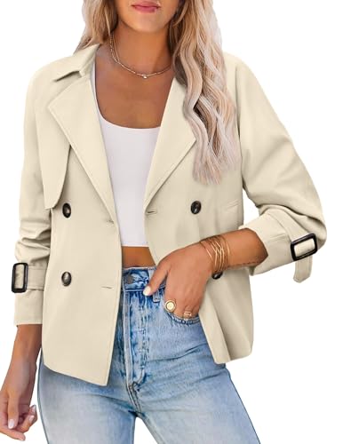 AGSEEM Womens Double Breasted Crop Trench Coat Raglan Sleeve Work Office Cropped Jacket with Pockets Spring Fashion Outerwear 2026 Gifts Tops
