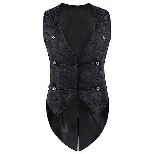 Men's Gothic Long Vest Clothing, Medieval Court Vests, Retro Tailcoat, Slim Fit Vest, Sleeveless Casual Lapel Jacket