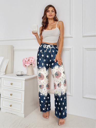 Image of RMCMS Women Drawstring Patriotic Pajama Pants 4th of July Lounge Pants Comfy Casual Sleepwear Pjs Bottoms with Pockets