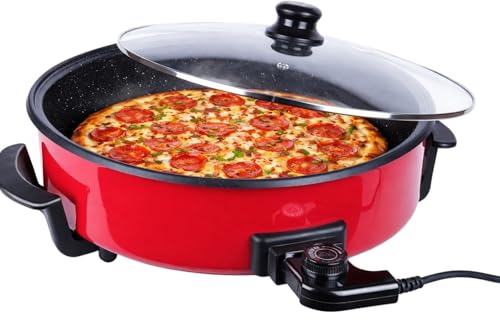 Royal Swiss® Poêle Électrique Multifonction 42 cm – 1500 W | Pizza, Paella, Grill, Crêpes | Antiadhésif | Couvercle Verre | Température Réglable |...