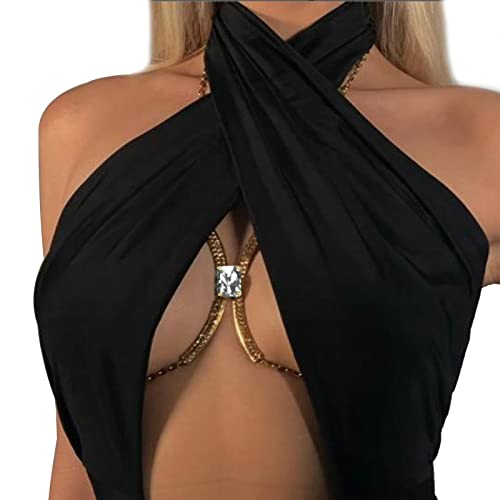 Sexy Rhinestone Chest Bracket Bra Chain Bikini Crystal Body Chain Jewelry Rhinestone Underwear Chain Beach Lingerie Chest Chain for Women (White)