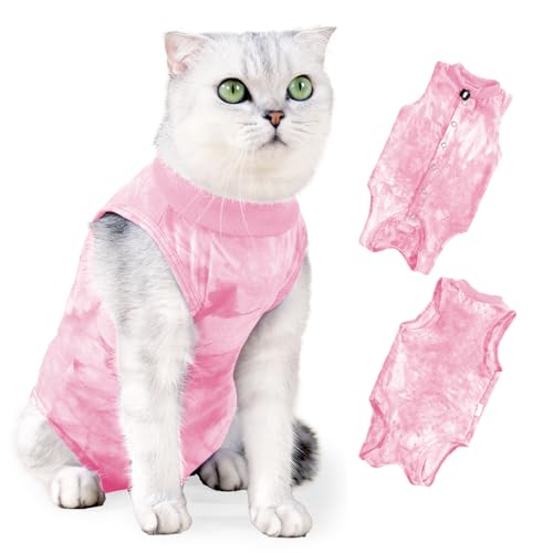 DICOCO 猫 服 猫用術後服 ニットコットン素材 高弾性 傷口保護 噛みつき防止 避妊手術後ケア 介護服 抜け毛防止 ファッショナブルデザイン 猫 術後服 メス 術後服 猫(ピンク*1,S)