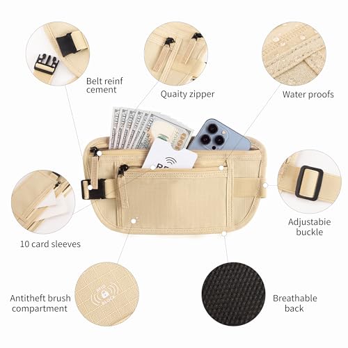Image of Money Belt for Travel Fanny Pack for Men Hidden Travel Pouch Fanny Pack for Women Hidden Rfid Passport Holder for Travel (Beige)