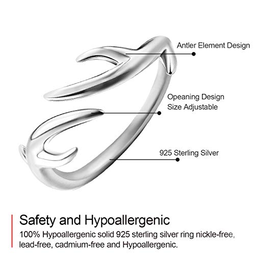 Jewever S925 Sterling Silver Original Forest Deer Antlers Women Open Ring Birthday Gift Jewelry - Image 5
