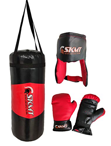 Image of SKMT Kids Boxing kit, Boxing Set for Kids, Boxing Kit for Children (Filled Punching Bag, Gloves and Headgear, Age 7-13 Years) (RED Black)