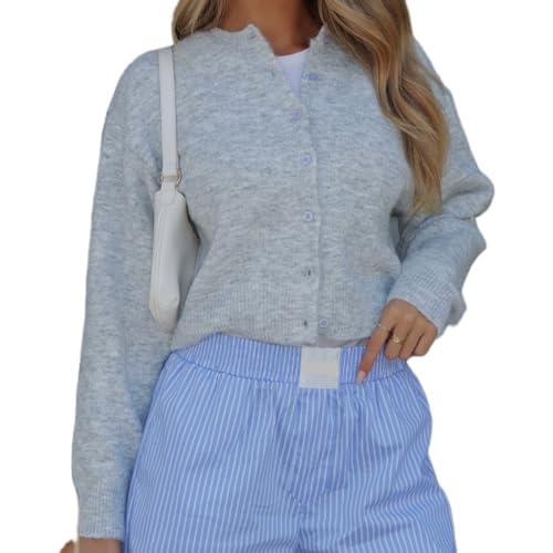 Image of Muineobuka Women Knit Cropped Cardigan Tops Long Sleeve Button Down Lightweight Bolero Sweater Tops, X-Large