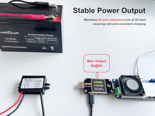 PlusRoc Waterproof DC 12V/24V to 5V 5A Step Down Converter, 25W USB-C Power Adapter for Raspberry Pi 5, Pi 4, Cellphone, and More (2-Pack)2