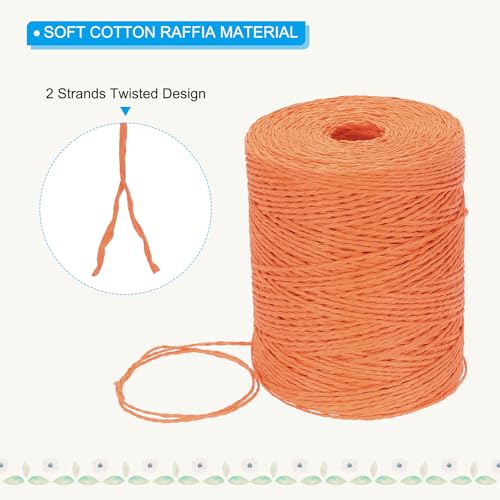 Image of PATIKIL Natural Cotton Raffia Yarn 328 Yard, Crochet Raffia Paper Ribbon for DIY Sun Hat Beach Bag Crochet Yarn Wrapping Knitting, Orange