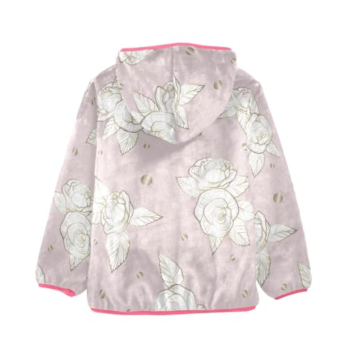 OTVEE Cream Gold Roses Flowers on Pink Kids Hoodie Jacket Fall Spring Full Zip Warm Outwear Coat2