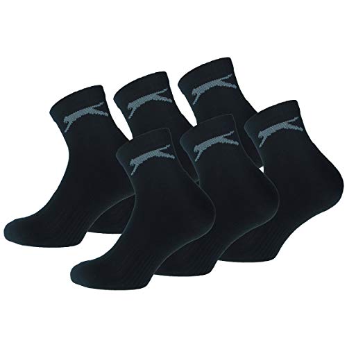 Slazenger Running Quarters 6 Pares Calcetines Deportivos, Altura Sobre Tobillo, Plantilla Felpa, Algodón Peinado (Negro, 35-38)