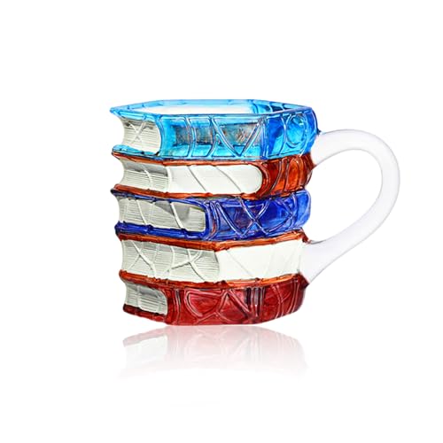 LLHONG Hand-Painted Book Mug Glass Coffee Cup with Vintage Literature Design 350ml (12oz) Lightweight for Tea Espresso Office Reading - Gift for Book Lovers