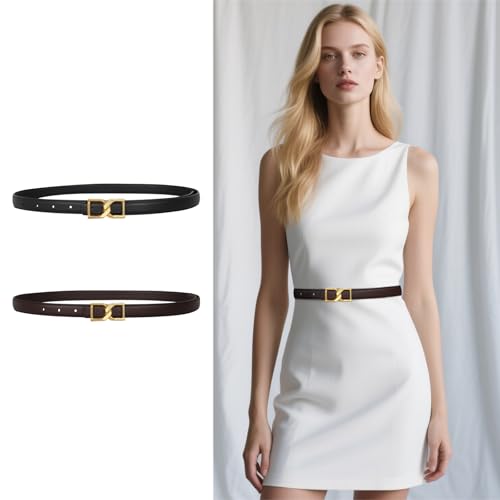 Image of Aurolran Women's Leather Belt with Buckle - Ideal for Dresses, Jeans, and Coats