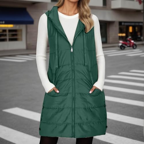 TRCELECTROP Long Puffer Vest Women Winter Fall Zip Up Sleeveless Reversible Fleece Jacket Warm Hooded Coats with Pockets — view 2