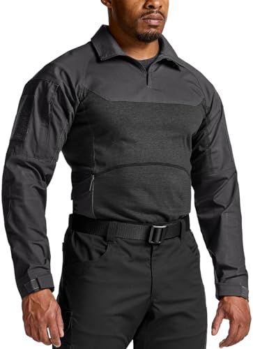 Image of CQR Men's Tactical Combat Shirt, 1 /4 Zip Long Sleeve Breathable Military BDU Training Top for Shooting, Hunting, Range Use