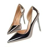 Mateju Chaussures de Mariage Femme Cuir Verni Métal Escarpins Femme Talon Haut Sexy, Escarpins Talon Aiguille Chaussures Élégantes pour Mariage, Soirée ou Sortie Habillée (Bronze,36)